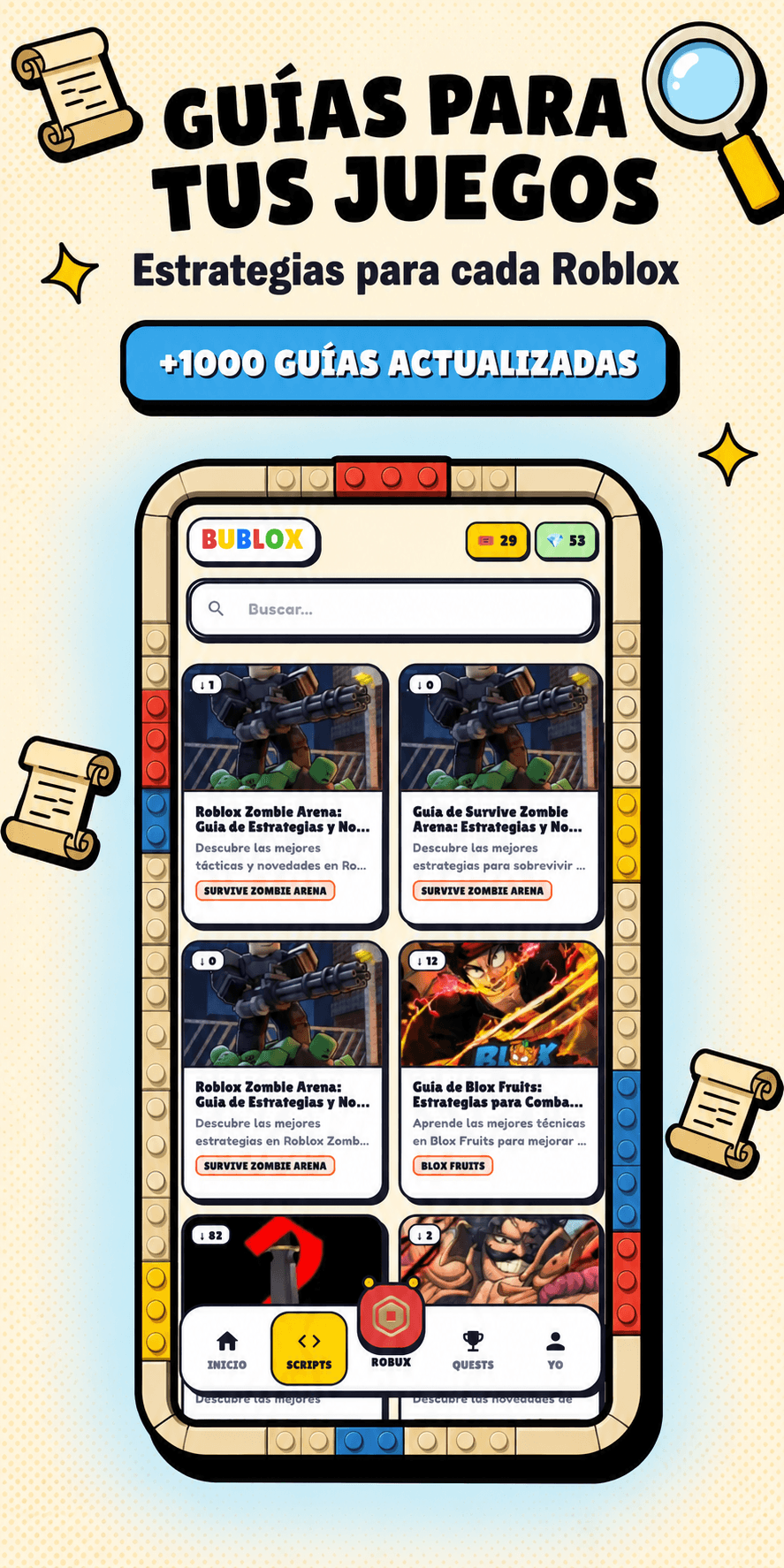 Bublox guides and scripts section for Roblox games